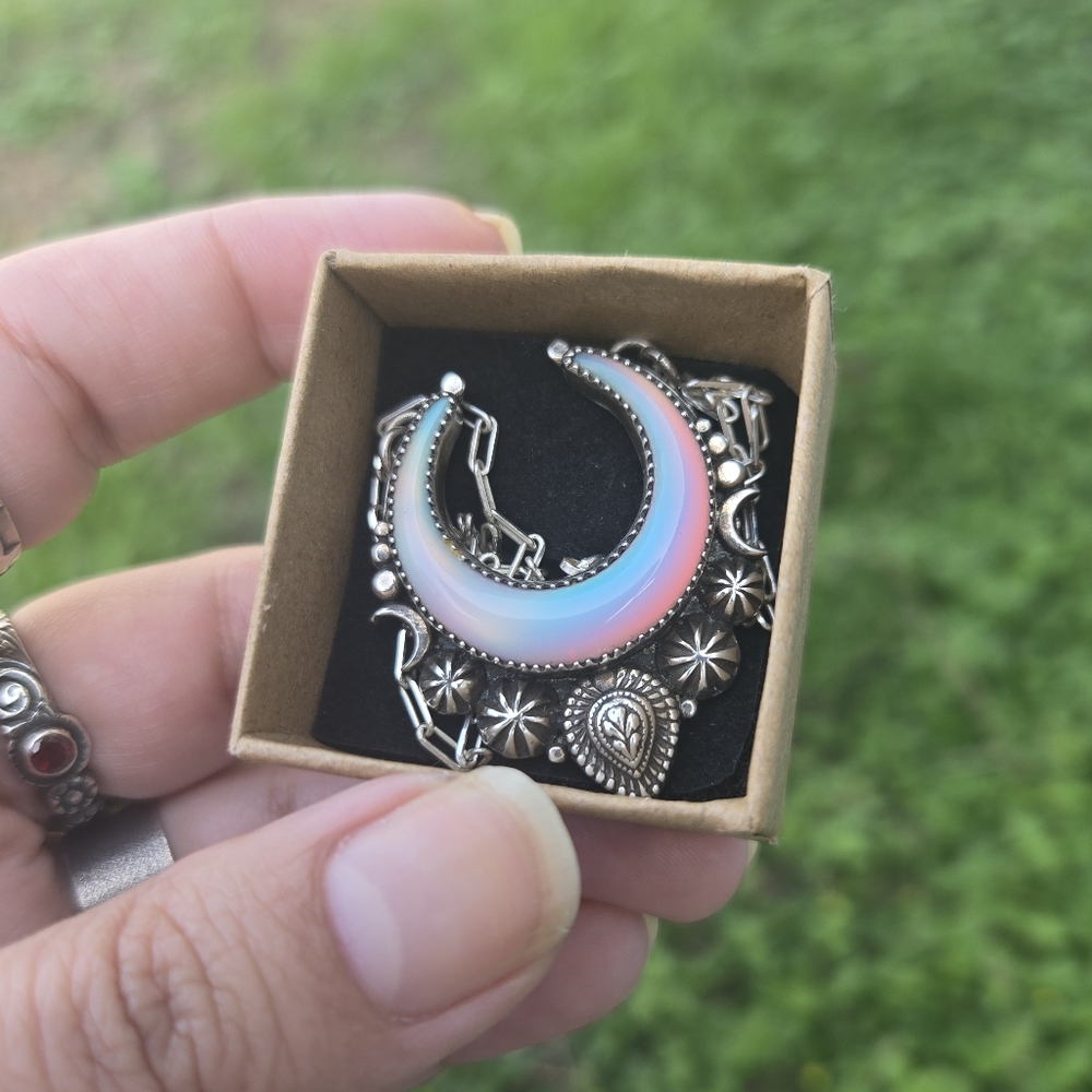Lavender Star Designs Aura Opal Lunar Dream Silver Crescent Moon Pendant Artisan - Picture 3 of 11
